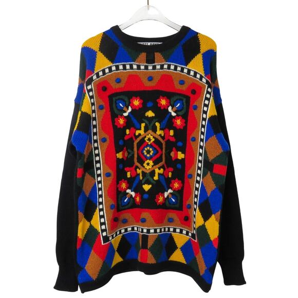 Kitty Hawk Vivian Wang Vintage Sweater Multicolor Floral Geometric Knit Small - Picture 1 of 6